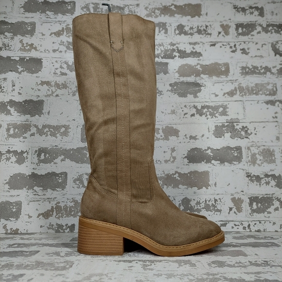 NEW Splendid Vivie Beige Block Heel Zip Up Knee High Boots W929 - Picture 4 of 12